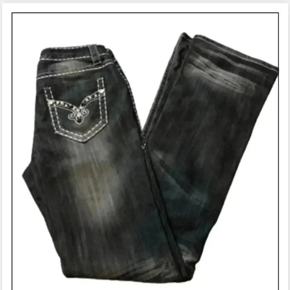 Cello vintage BLACK GRAY‎ STUDDED BOOTCUT JEANS